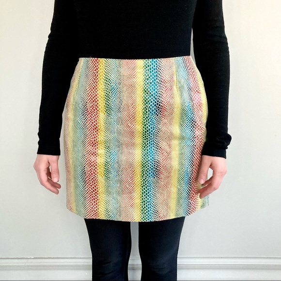 Danier Dresses & Skirts - NWT Danier genuine leather rainbow snakeskin-effect mini skirt. 💛